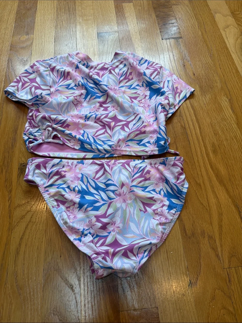 Roxy Girls Floral Pink Short-Sleeve Bikini Set